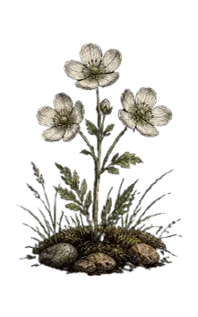 Botanical illustration of wildflowers on a short stem